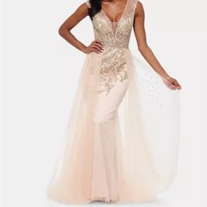 New Xscape Sparkle Embroidered Mesh Gown